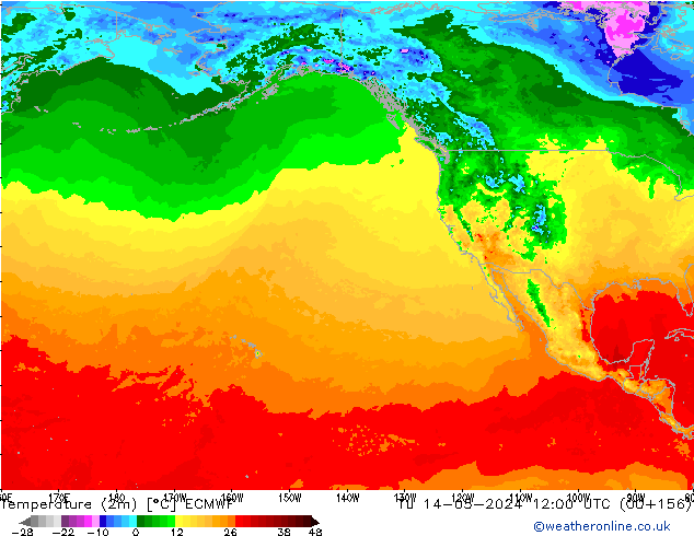 Temperatuurkaart (2m) ECMWF di 14.05.2024 12 UTC