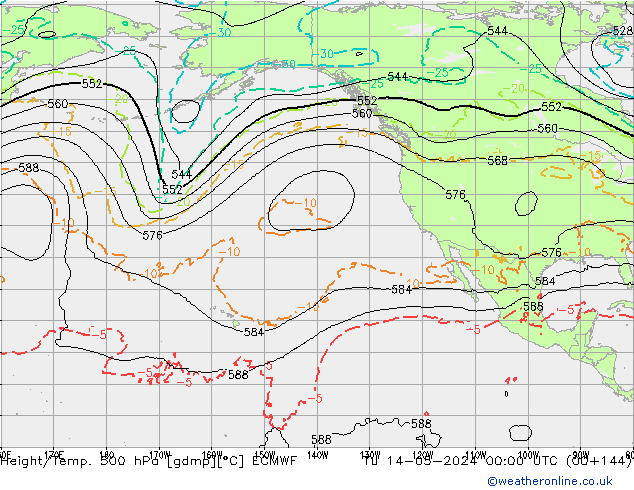 Z500/Rain (+SLP)/Z850 ECMWF Út 14.05.2024 00 UTC