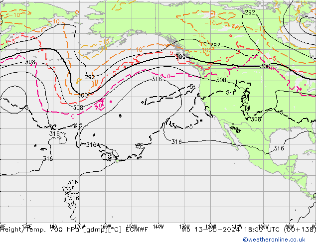 Height/Temp. 700 hPa ECMWF Mo 13.05.2024 18 UTC