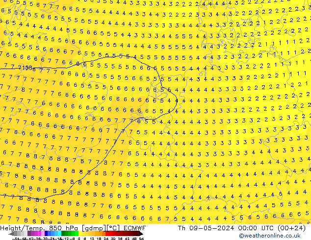 Z500/Rain (+SLP)/Z850 ECMWF Do 09.05.2024 00 UTC