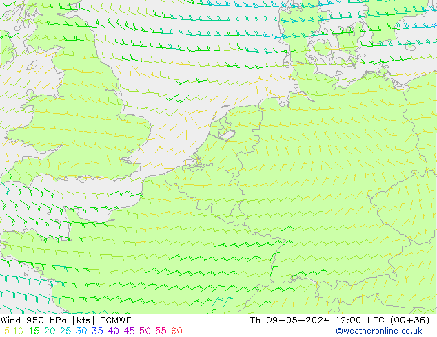 Wind 950 hPa ECMWF Do 09.05.2024 12 UTC