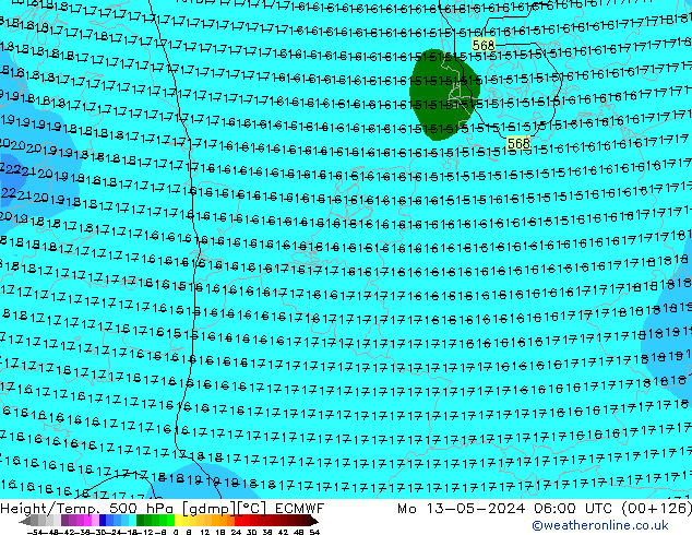 Z500/Rain (+SLP)/Z850 ECMWF Mo 13.05.2024 06 UTC