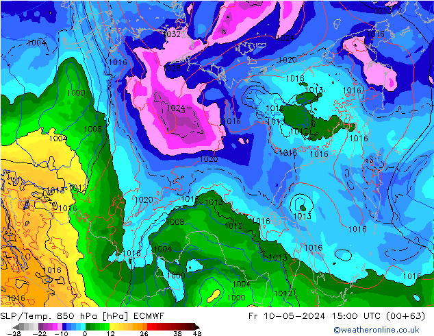 SLP/Temp. 850 hPa ECMWF Sex 10.05.2024 15 UTC