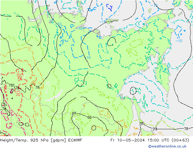Yükseklik/Sıc. 925 hPa ECMWF Cu 10.05.2024 15 UTC