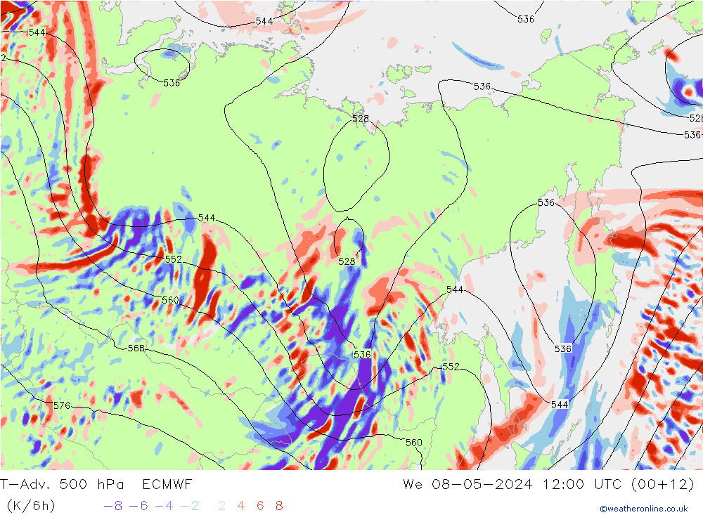 T-Adv. 500 hPa ECMWF śro. 08.05.2024 12 UTC