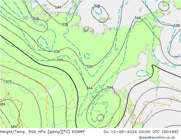 Z500/Rain (+SLP)/Z850 ECMWF Ne 12.05.2024 00 UTC