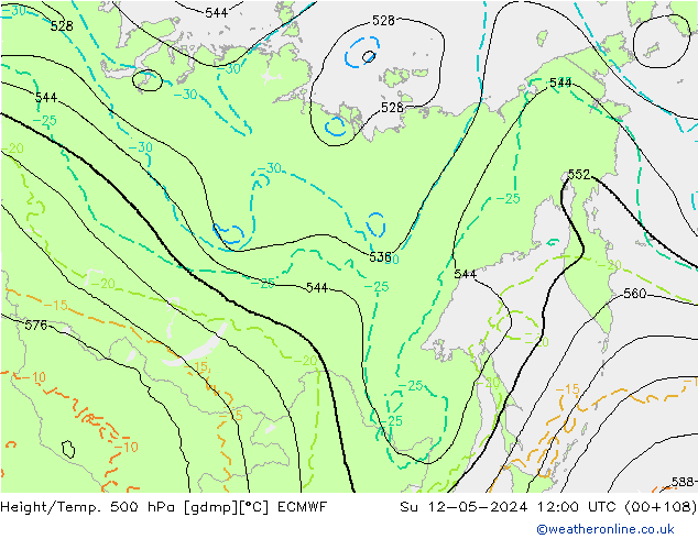 Z500/Rain (+SLP)/Z850 ECMWF Ne 12.05.2024 12 UTC