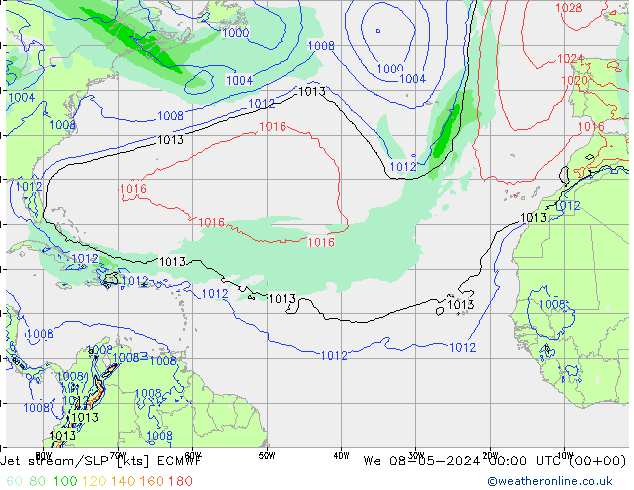 Corrente a getto ECMWF mer 08.05.2024 00 UTC