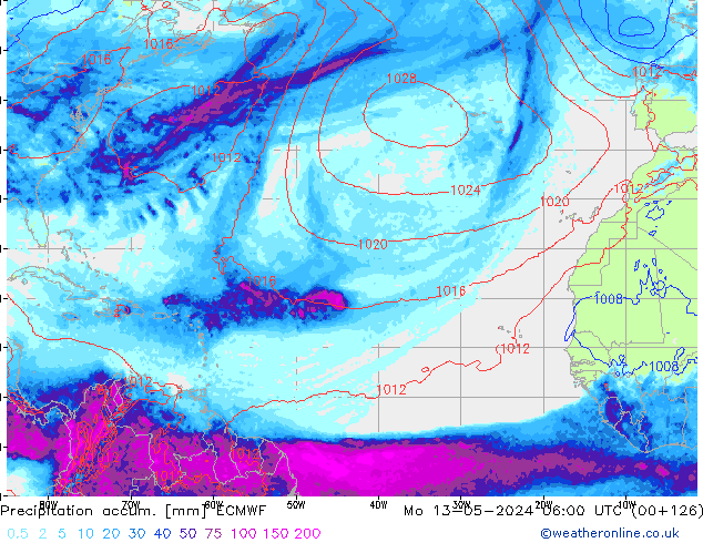 Precipitation accum. ECMWF lun 13.05.2024 06 UTC