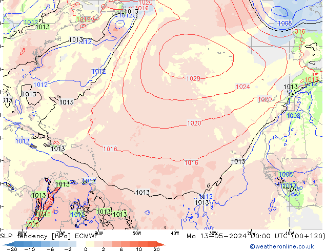 SLP tendency ECMWF Mo 13.05.2024 00 UTC