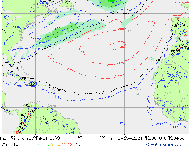 High wind areas ECMWF пт 10.05.2024 18 UTC