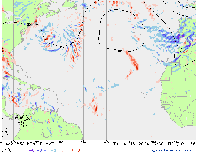 T-Adv. 850 hPa ECMWF Tu 14.05.2024 12 UTC