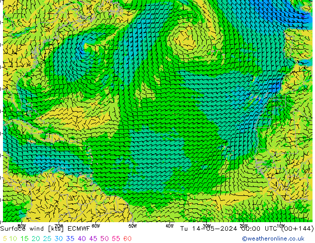 Vento 10 m ECMWF Ter 14.05.2024 00 UTC