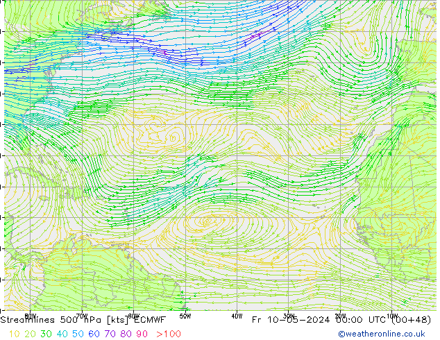 Linea di flusso 500 hPa ECMWF ven 10.05.2024 00 UTC