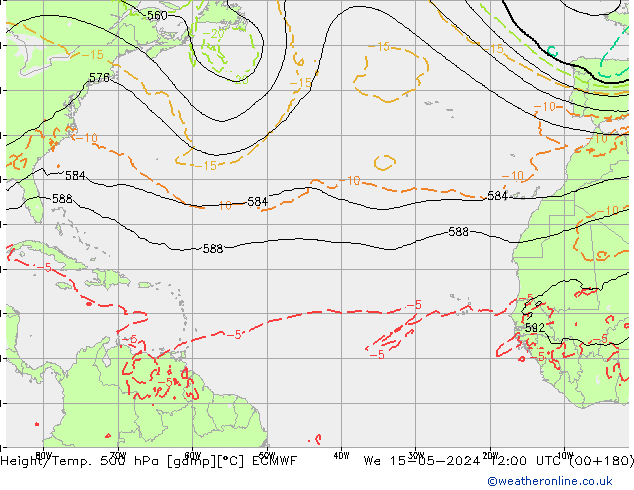 Z500/Yağmur (+YB)/Z850 ECMWF Çar 15.05.2024 12 UTC