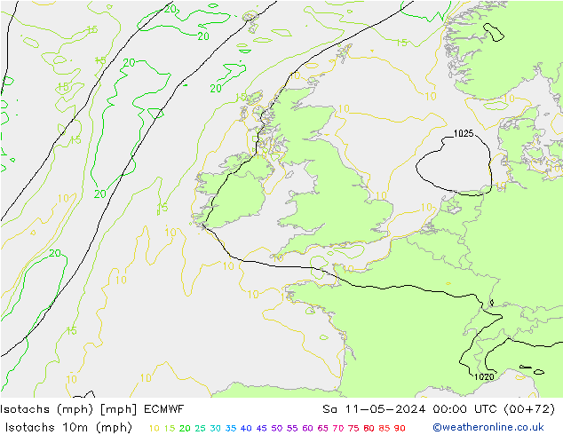 Isotachen (mph) ECMWF za 11.05.2024 00 UTC