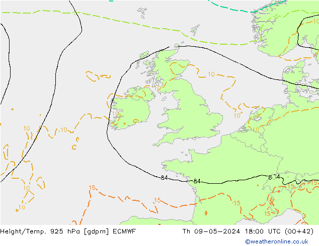 Geop./Temp. 925 hPa ECMWF jue 09.05.2024 18 UTC