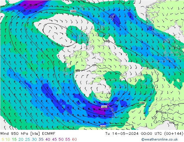 Wind 950 hPa ECMWF Tu 14.05.2024 00 UTC