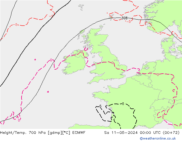 Height/Temp. 700 hPa ECMWF sab 11.05.2024 00 UTC