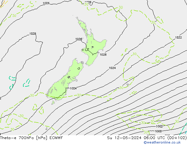 Theta-e 700hPa ECMWF  12.05.2024 06 UTC