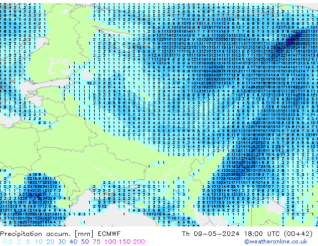 Precipitation accum. ECMWF  09.05.2024 18 UTC