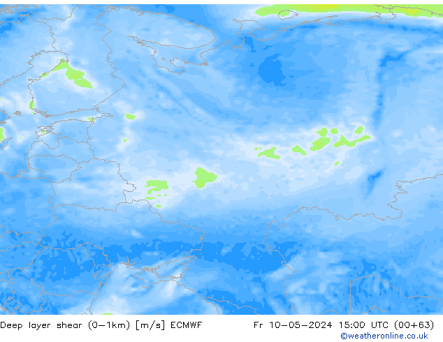 Deep layer shear (0-1km) ECMWF Fr 10.05.2024 15 UTC