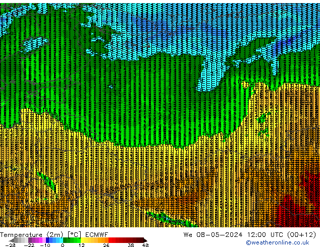 Temperatura (2m) ECMWF mer 08.05.2024 12 UTC