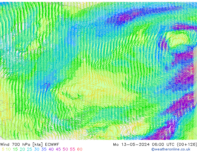 Wind 700 hPa ECMWF Mo 13.05.2024 06 UTC