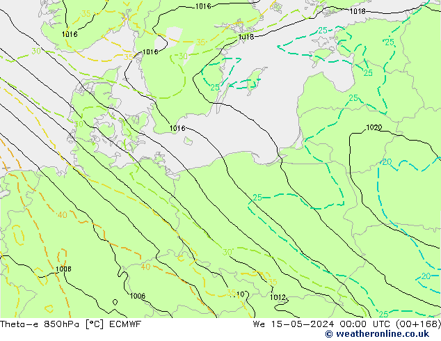 Theta-e 850hPa ECMWF Qua 15.05.2024 00 UTC