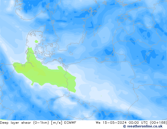 Deep layer shear (0-1km) ECMWF ср 15.05.2024 00 UTC