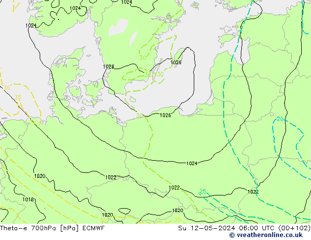 Theta-e 700hPa ECMWF Ne 12.05.2024 06 UTC