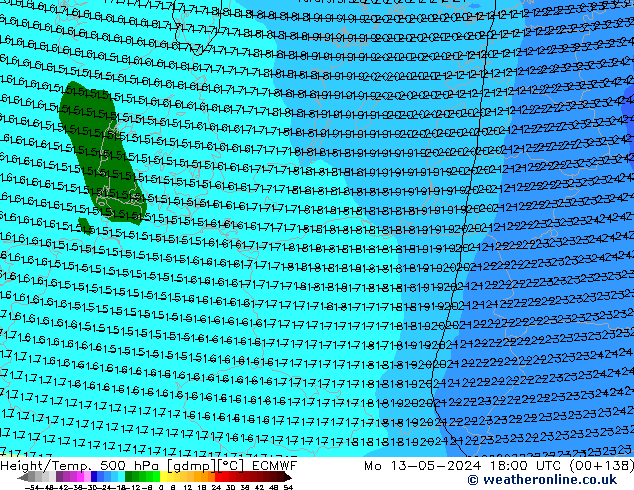 Z500/Rain (+SLP)/Z850 ECMWF Seg 13.05.2024 18 UTC