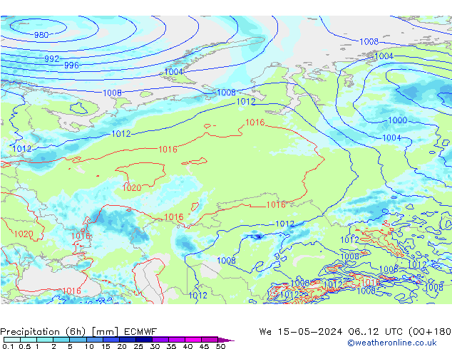 Precipitation (6h) ECMWF We 15.05.2024 12 UTC