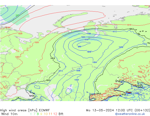 High wind areas ECMWF lun 13.05.2024 12 UTC