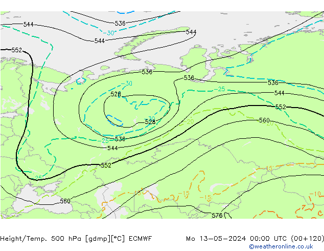 Height/Temp. 500 hPa ECMWF Seg 13.05.2024 00 UTC