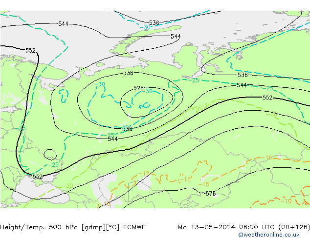 Z500/Rain (+SLP)/Z850 ECMWF Mo 13.05.2024 06 UTC