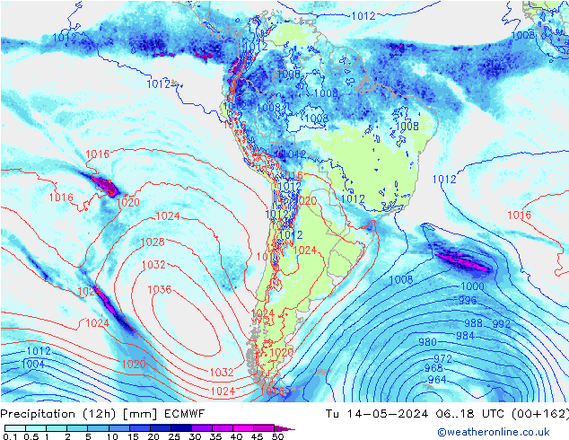 Precipitation (12h) ECMWF Tu 14.05.2024 18 UTC