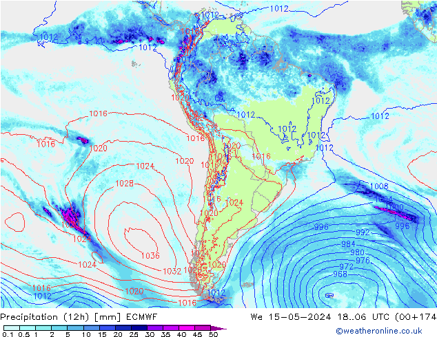Precipitation (12h) ECMWF We 15.05.2024 06 UTC