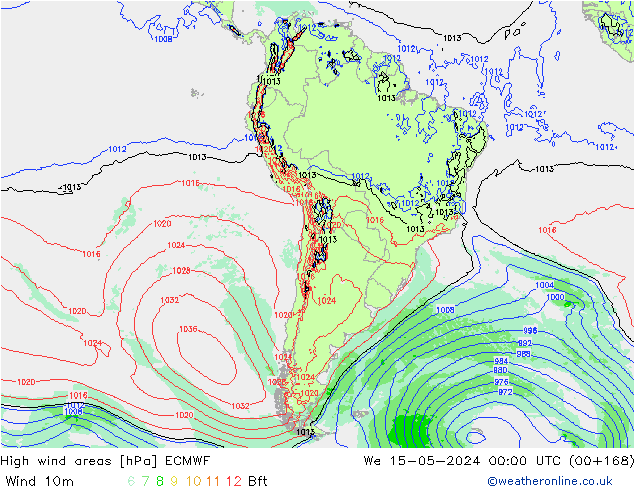 yüksek rüzgarlı alanlar ECMWF Çar 15.05.2024 00 UTC