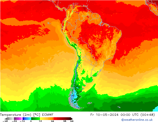 Temperature (2m) ECMWF Pá 10.05.2024 00 UTC