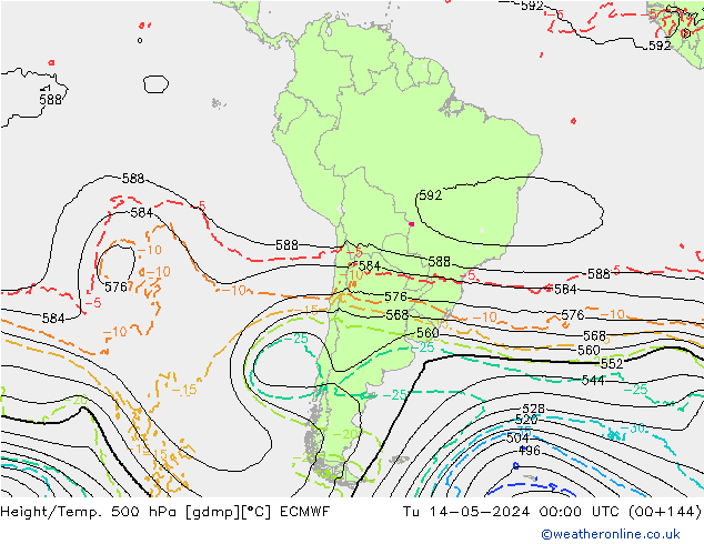 Z500/Regen(+SLP)/Z850 ECMWF di 14.05.2024 00 UTC