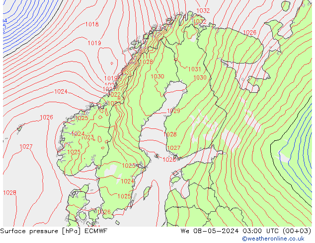 地面气压 ECMWF 星期三 08.05.2024 03 UTC