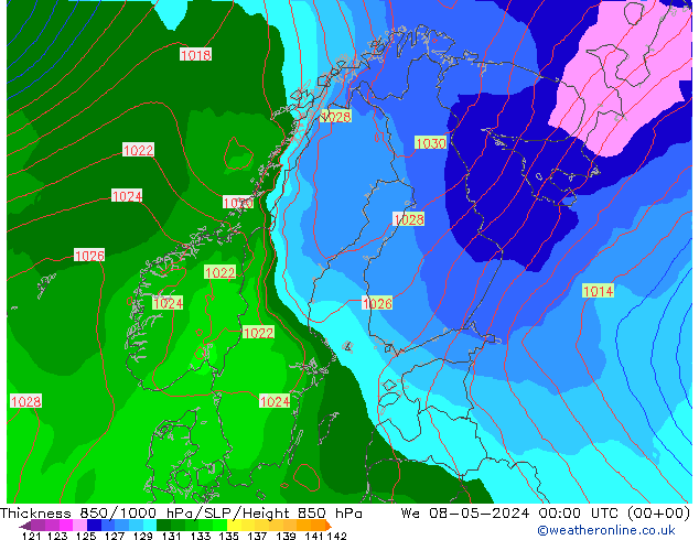 Thck 850-1000 hPa ECMWF We 08.05.2024 00 UTC