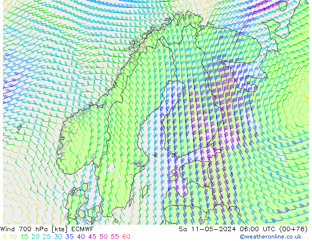 Wind 700 hPa ECMWF za 11.05.2024 06 UTC