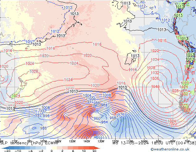 Tendencia de presión ECMWF lun 13.05.2024 18 UTC