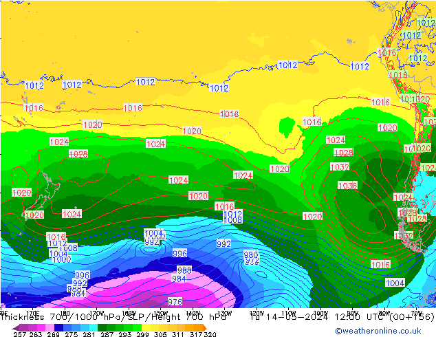 Thck 700-1000 hPa ECMWF Tu 14.05.2024 12 UTC