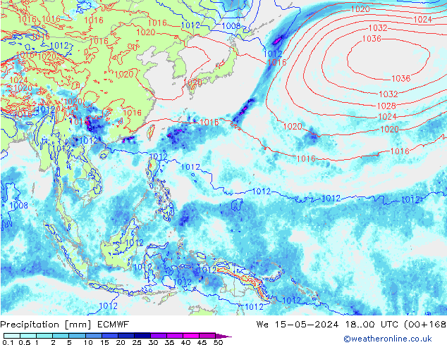 Srážky ECMWF St 15.05.2024 00 UTC