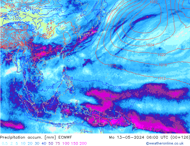 Precipitation accum. ECMWF пн 13.05.2024 06 UTC