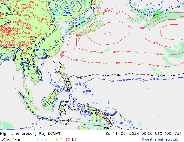High wind areas ECMWF sáb 11.05.2024 00 UTC