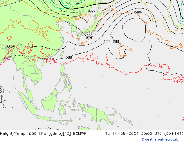 Z500/Yağmur (+YB)/Z850 ECMWF Sa 14.05.2024 00 UTC